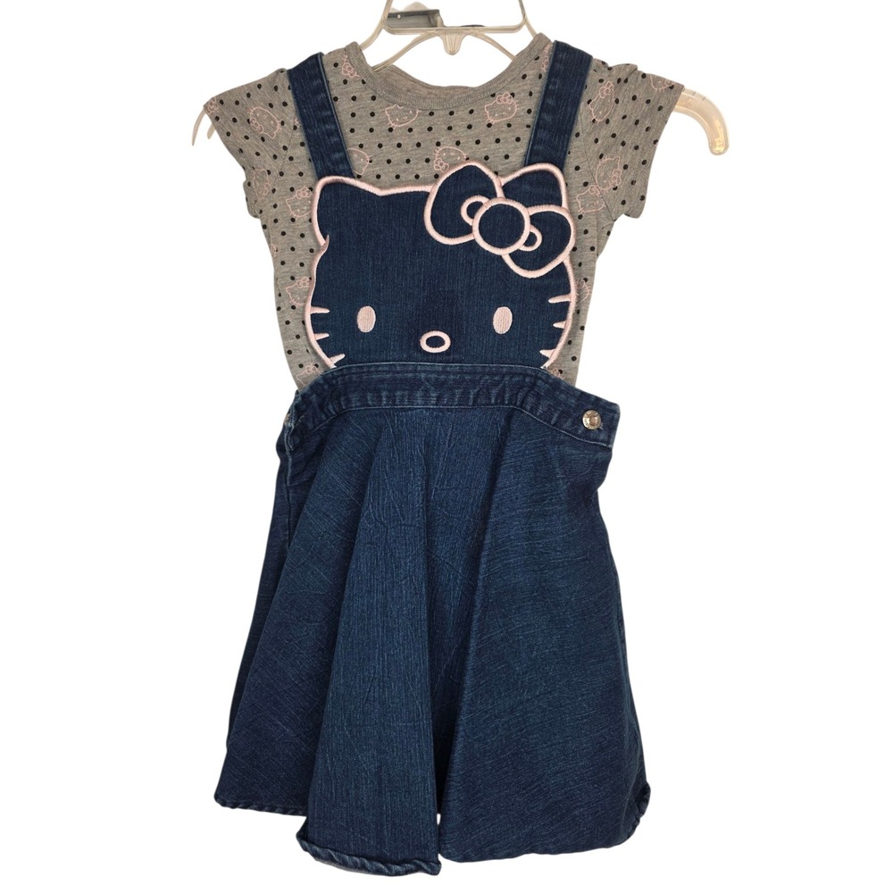 Hello Kitty Girls‎ Denim Outfit Set Gray Dress 6X Cute Kawaii